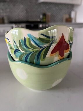 Gail Pittman Hand-Painted Tidbit Bowls - Set of 2 - NWOT
